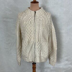 Vintage 90s Carraig Donn Merino Wool Hand Knit Fisherman's Cardigan Sweater S